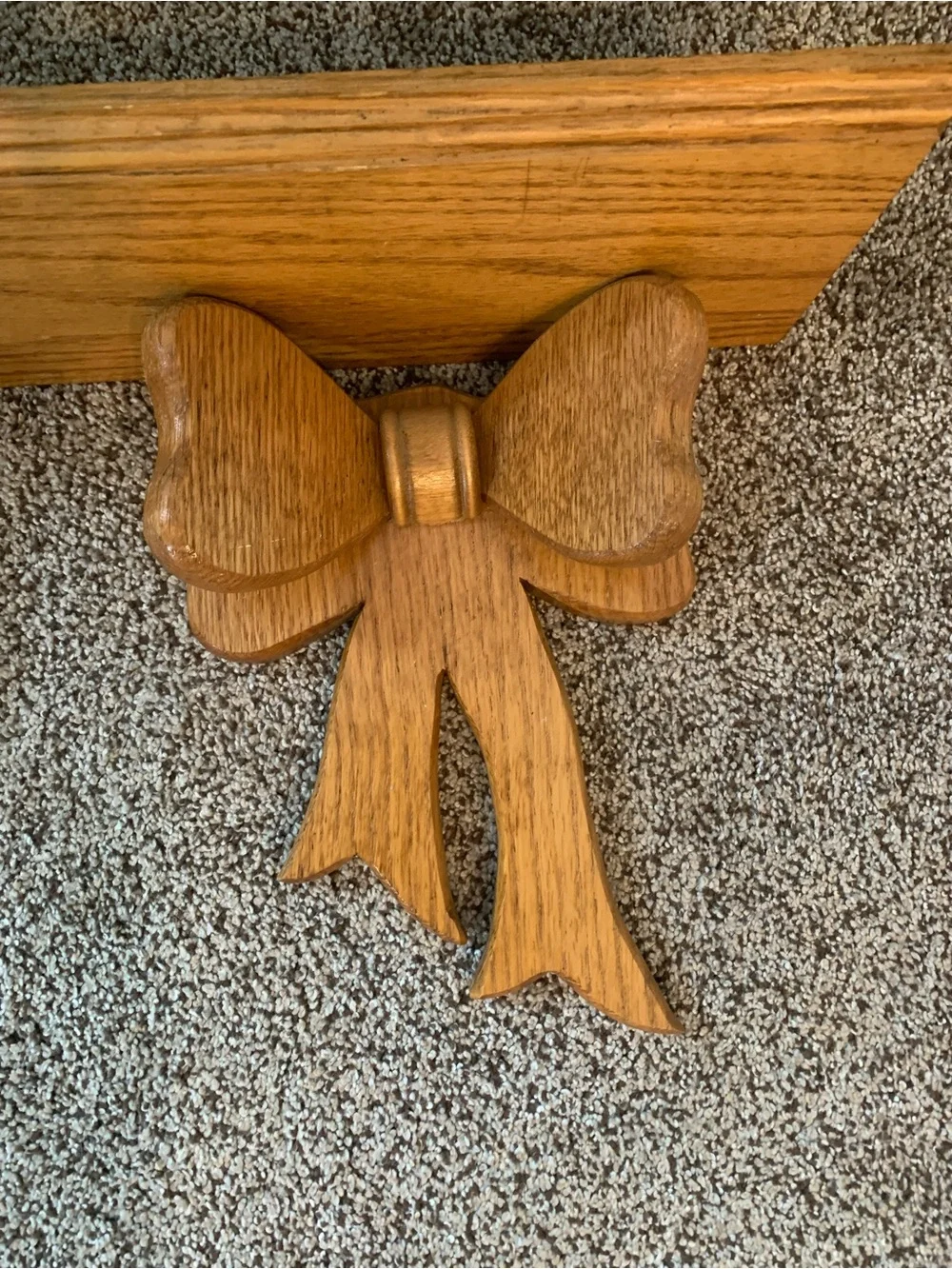 Vintage Wood Wall Shelf with Double Bow Design Cottagecore Plate Groove